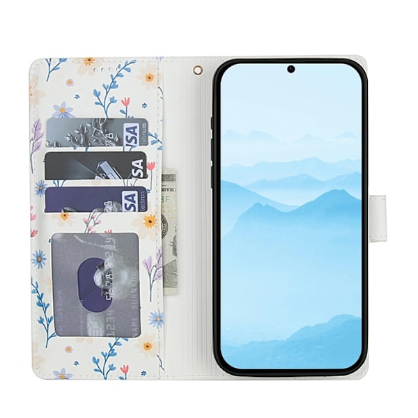 Galaxy S25 - S24 Plånboksfodral Rhombic Floral A2 Vit