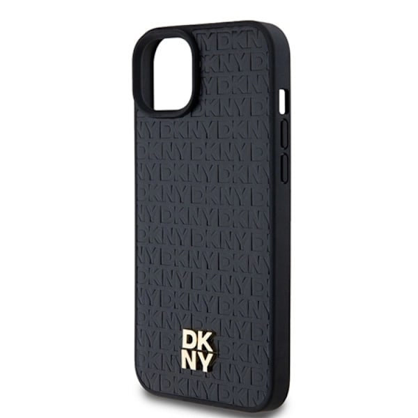 DKNY iPhone 15/14/13 Mobilskal Magsafe Läder Pattern Metal Logo Svart