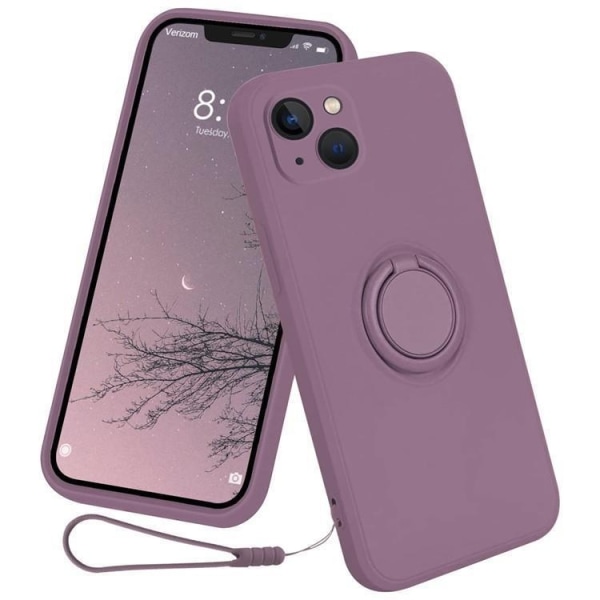 iPhone 15 Plus Mobilcover Ringholder Liquid Silikon - Lilla