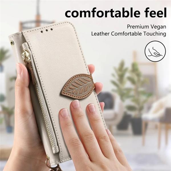 iPhone 17 Pro Plånboksfodral Leaf Magnetiskt Spänne Konstläder - Beige Beige
