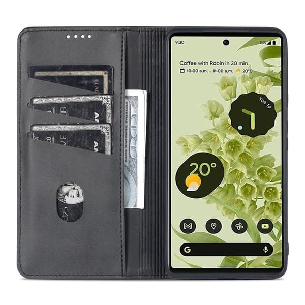 AZNS Smooth Design Konstläder Plånboksfodral för Google Pixel 6 Pro - Svart