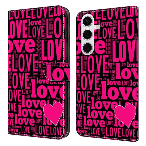 LOVE Samsung Galaxy S26 Plånboksfodral Mönstertryck Konstläder Flip - Svart