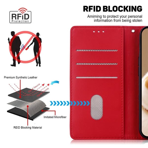 Mobilskal till Samsung Galaxy S26 / S26 Pro RFID-Skydd KattTPU + Konstläder Röd