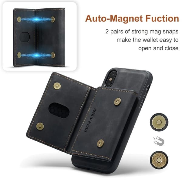 DG.MING M2 Series Magnetiskt Plånboksfodral Konstläder för iPhone X/XS - Svart