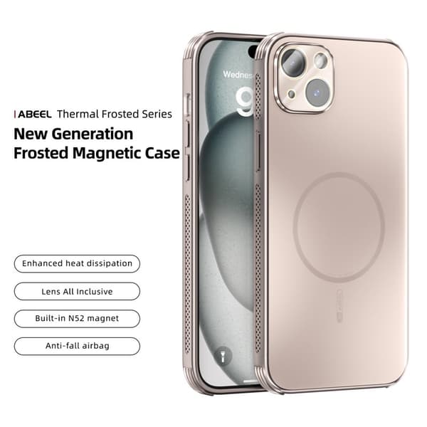 ABEEL Mobilskal till iPhone 15 Plus Magnetiskt TPU PC Kylmatte Guld