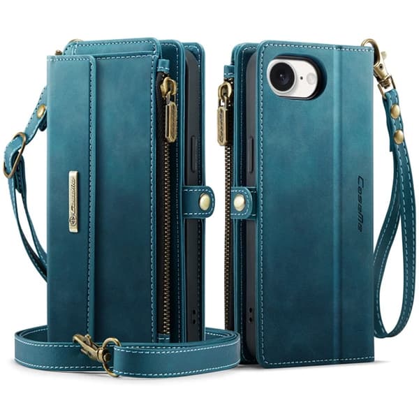 Caseme iPhone 16e Konstläder Plånboksfodral RFID-Skydd Zipper - Grön Grön