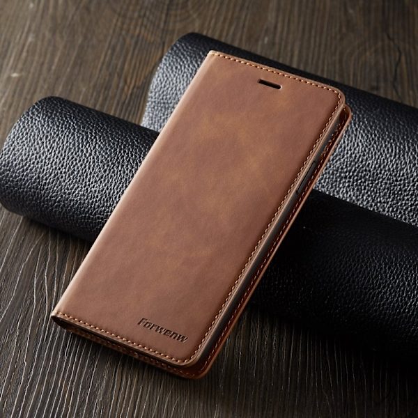 FORWENW iPhone 11 Plånboksfodral i Silky Touch Konstläder - Brun