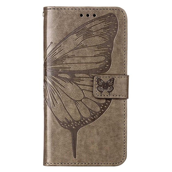 iPhone 14 Pro Plånboksfodral Butterfly Flower Imprinted - Grå