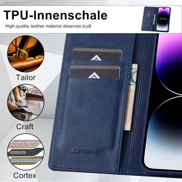 LC.IMEEKE iPhone 15 Pro Plånboksfodral i Konstläder - Blå
