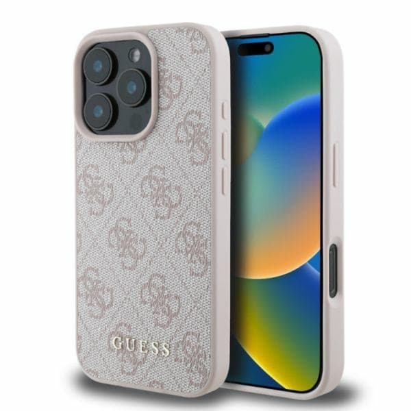 Guess Mobilskal till iPhone 16 Pro Max 4G Metal Gold Logo - Rosa Rosa