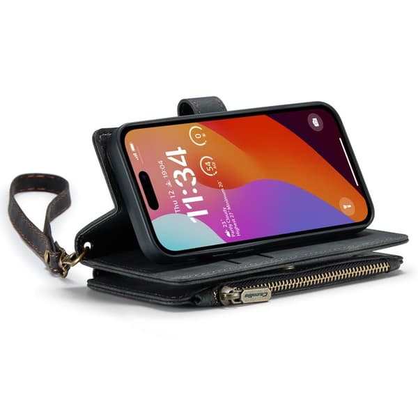 CASEME Plånboksfodral till iPhone 16 Pro med rem och kortfickor - Svart