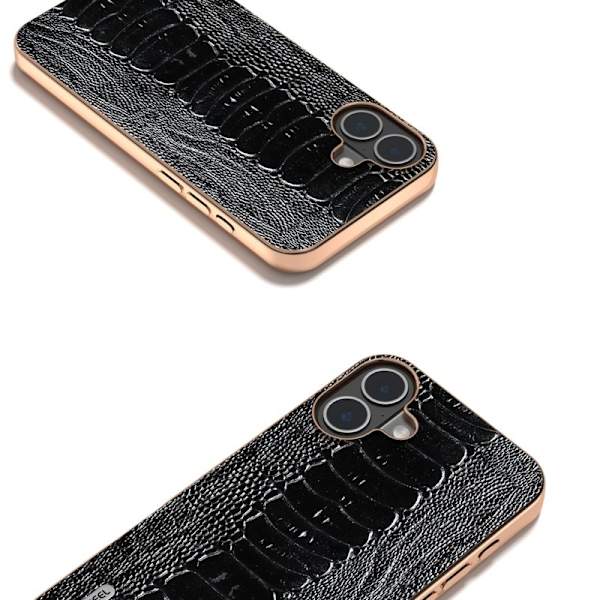 ABEEL Mobilskal till iPhone 16 Electroplating Äkta Läder Svart