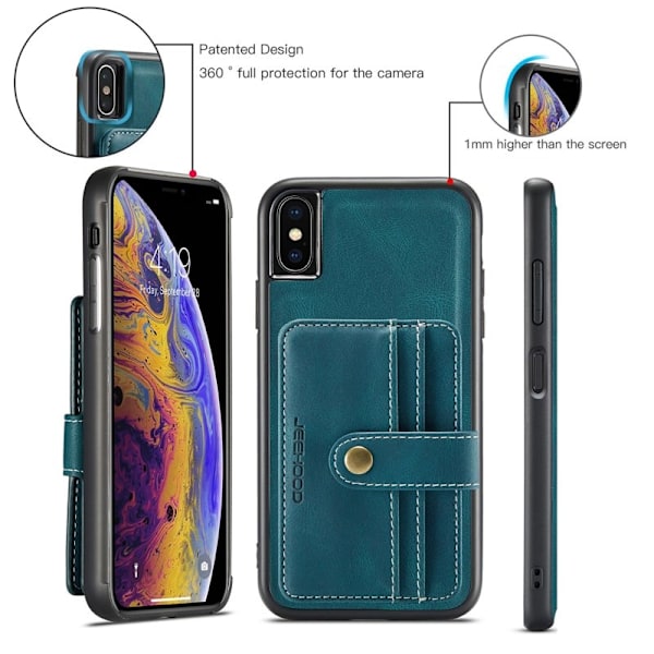JEEHOOD Mobilskal till iPhone XS Max Shockproof Wallet Blå