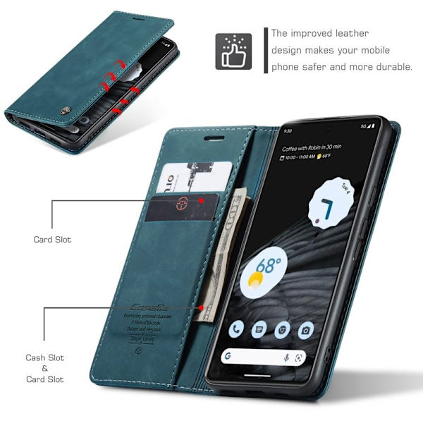 CASEME 013 Flip Konstläder Plånboksfodral för Google Pixel 7 5G - Blå