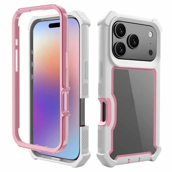 Mobilskal till iPhone 17 Pro TPU + PC Shockproof - Vit/Rosa Rosa