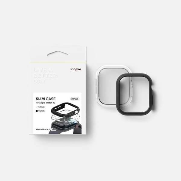[2-Pakke] Ring Apple Watch 46 mm Series 10 Etui Slim - Klar/Sort Black