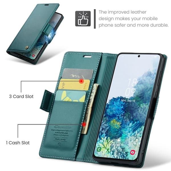 CASEME Plånboksfodral Konstläder för Samsung Galaxy S20 Plus - Grön