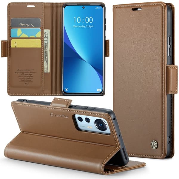 CASEME Plånboksfodral Konstläder för Xiaomi 12 5G - Brun