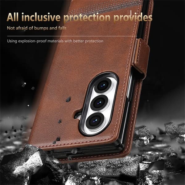 AZNS Samsung Galaxy Z Fold7 Plånboksfodral Konstläder - Brun