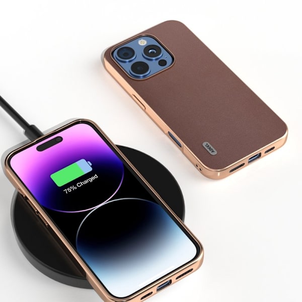 ABEEL Mobilskal till iPhone 16 Pro Electroplating Äkta Läder - Brun