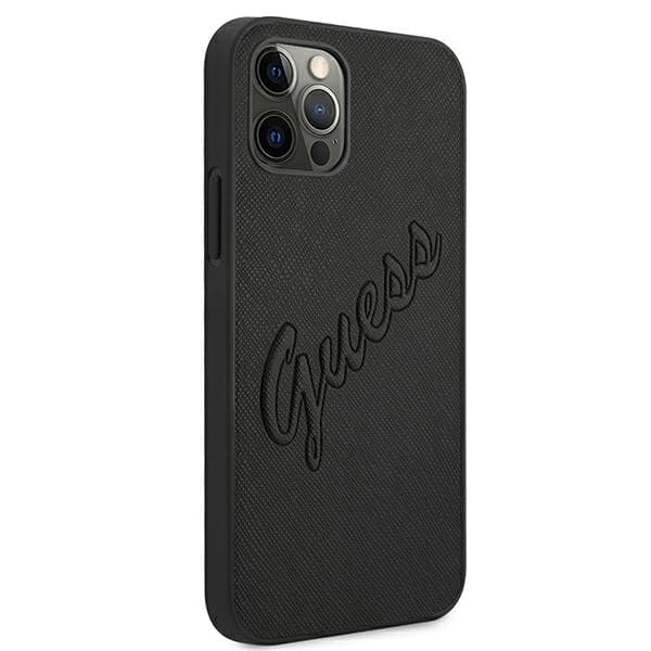 Guess Mobilskal till iPhone 12 Pro MagSafe Saffiano Vintage Script - Svart