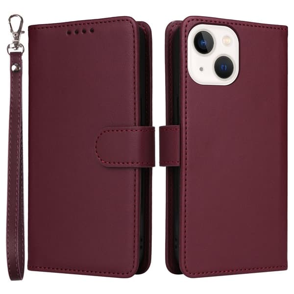 BETOPNICE iPhone 14 Plånboksfodral Magnetiskt Detachable Konstläder - Vinröd