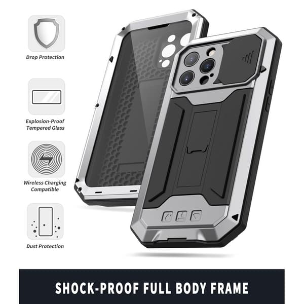 R-JUST Mobilskal till iPhone 13 Pro Max Metallram Vattentålig Silver