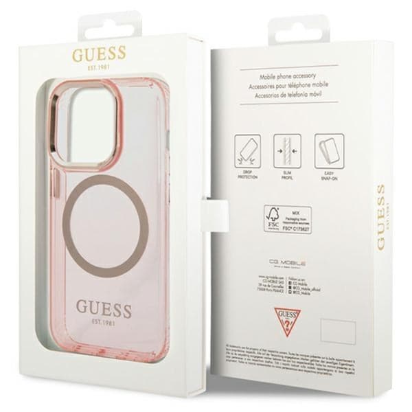 Guess iPhone 14 Pro Max Mobilskal MagSafe Gold Outline - Rosa Rosa