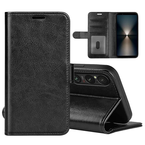 Sony Xperia 1 VII Konstläder Plånboksfodral Crazy Horse Texture - Svart Svart