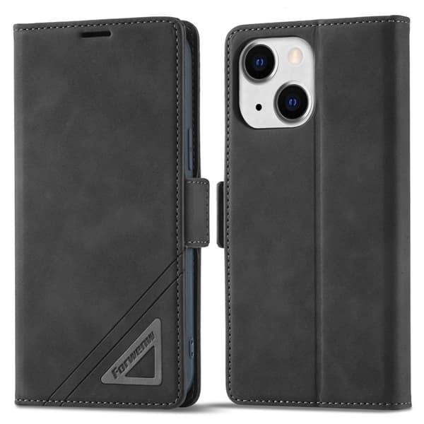 FORWENW F3 Series iPhone 15 Plus Flip Plånboksfodral Konstläder - Svart