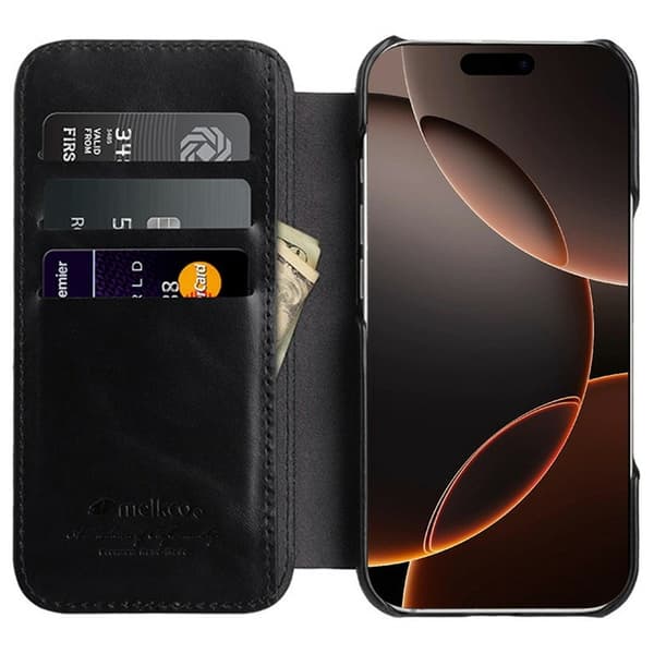 MELKCO Mobilskal till iPhone 16 Pro Max Äkta Läder Svart