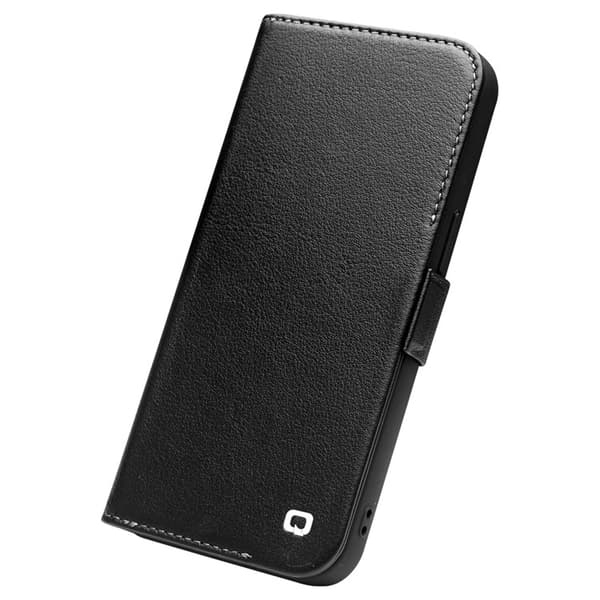 QIALINO iPhone 13 Mini Plånboksfodral Äkta Läder Flip Folio Svart