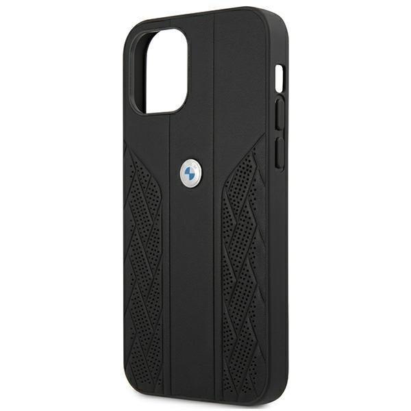 BMW Læder Curve Perforate Skal iPhone 12 Pro Max - Sort Black