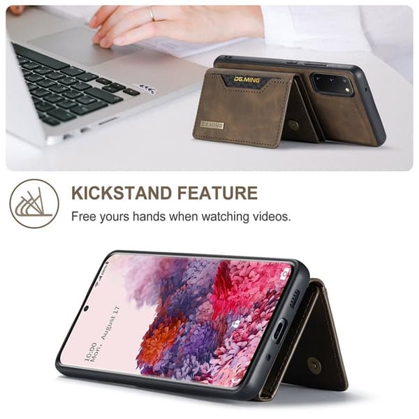 DG.MING Konstläder Plånboksfodral för Samsung Galaxy S20 5G - Brun