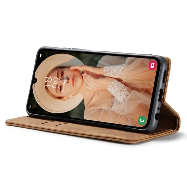 CASEME 013 Series Samsung Galaxy A15 5G Konstläder Plånboksfodral - Brun