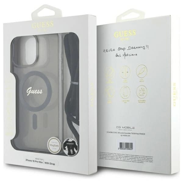 Guess Mobilskal till iPhone 16 Pro Max MagSafe Crossbody Cord Script - Svart Svart
