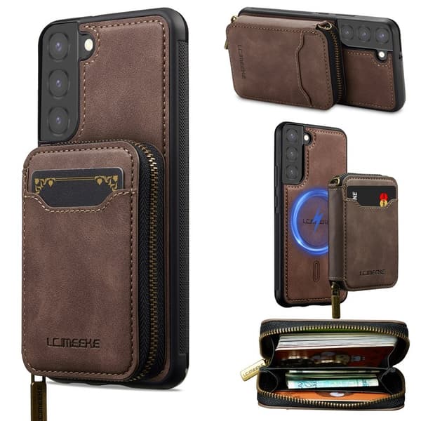 LC.IMEEKE L6 för Samsung Galaxy S22+ 5G Plånboksfodral Konstläder - Brun