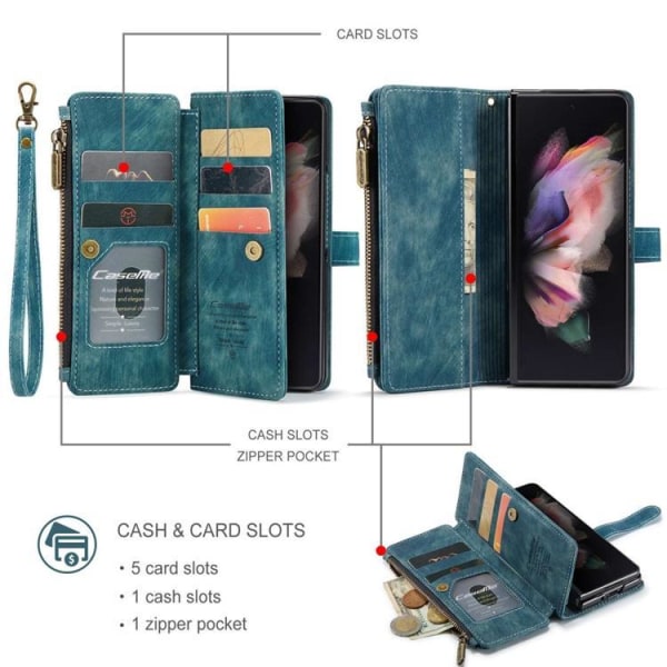 CASEME Galaxy Z Fold 4 lompakkokotelo vetoketjullinen PU-nahkainen teline - B
