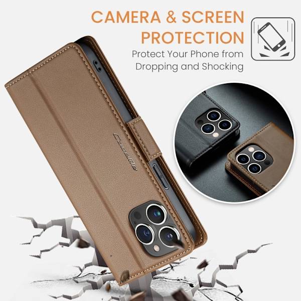 CASEME iPhone 14 Pro Plånboksfodral Konstläder RFID-Skydd Brun