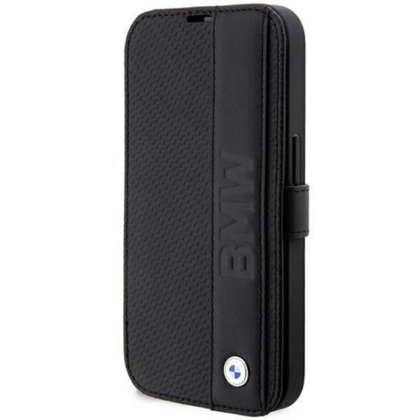 BMW iPhone 14 Pro Max -lompakkokotelo, nahkainen kuvioitu ja raidallinen