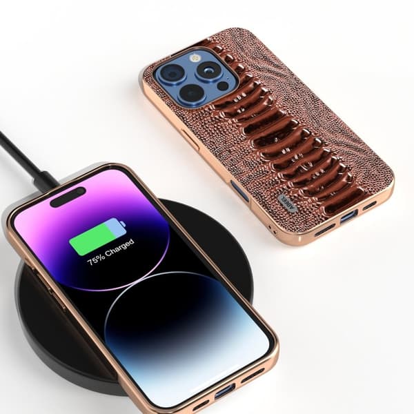 ABEEL Mobilskal till iPhone 16 Pro Electroplaterad Äkta Läder - Brun