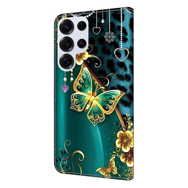 Plånboksfodral för Samsung Galaxy S26 Ultra Konstläder Stativ - Guldblomma