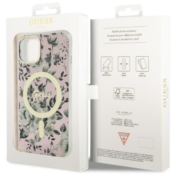 Guess iPhone 14 Mobilskal MagSafe Flower - Rosa