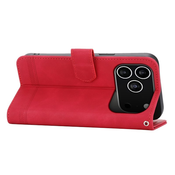 DIERFENG DF-03 iPhone 17 Pro Plånboksfodral Konstläder - Röd