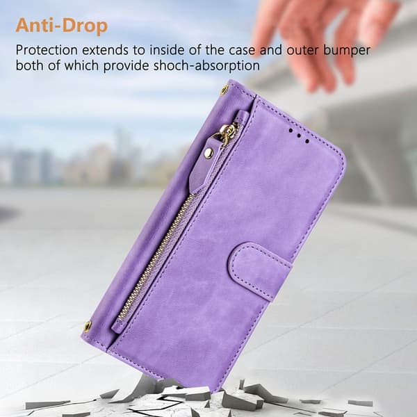 iPhone 17 Pro Plånboksfodral Zipper Pocket Läder - Lila Lila