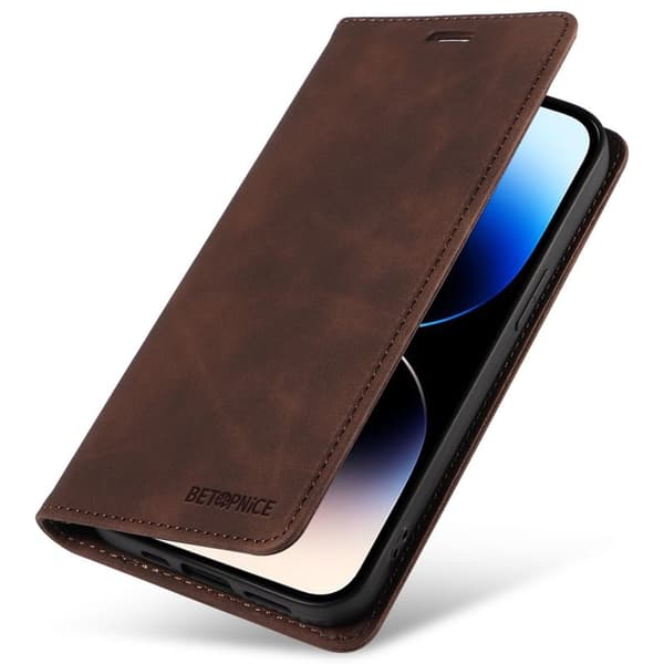 BETOPNICE 003 iPhone 15 Pro Max Plånboksfodral TPU + Konstläder - Brun