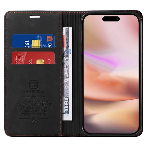 BETOPNICE 003 iPhone 16 Plus Plånboksfodral RFID Blocking Konstläder - Svart