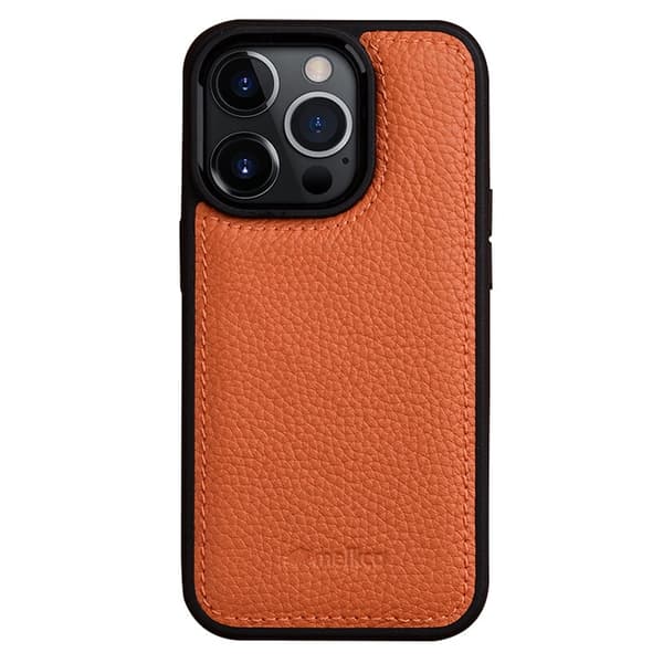 MELKCO Mobilskal till iPhone 14 Pro Äkta Läder + Mikrofiber + PC - Orange