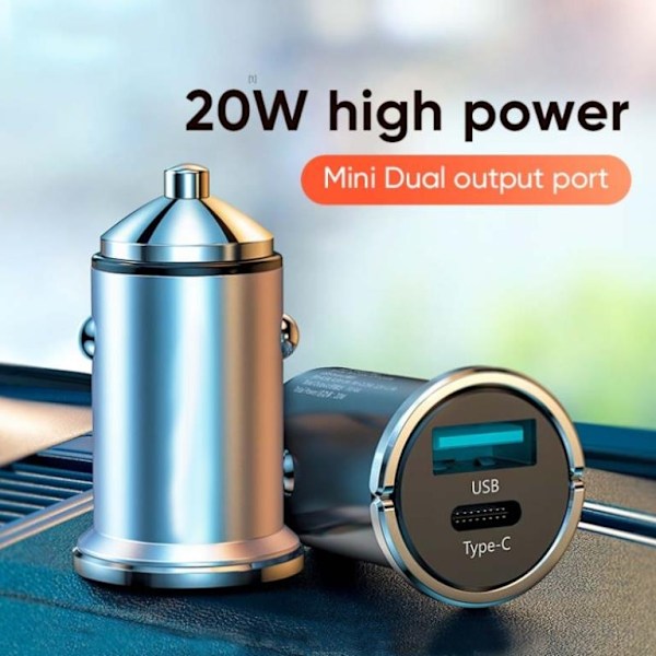 SiGN Mini Billaddare USB & USB-C, PD & Q.C3.0, 5A, 20W - Svart