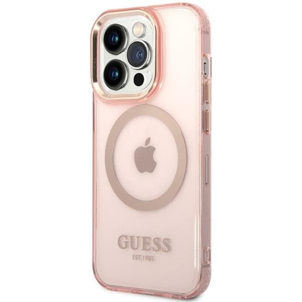 Guess iPhone 14 Pro Max Mobilskal MagSafe Gold Outline - Rosa Rosa
